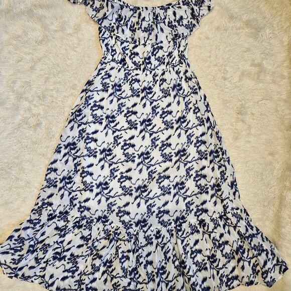 Grace Elements Women's 100% Cotton Blue Floral Off The Shoulder Midi Dress M - Picture 2 of 6